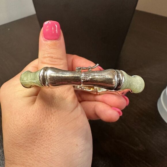 Sterling silver "bamboo" bracelet with jadeite stone! - Picture 10 of 13